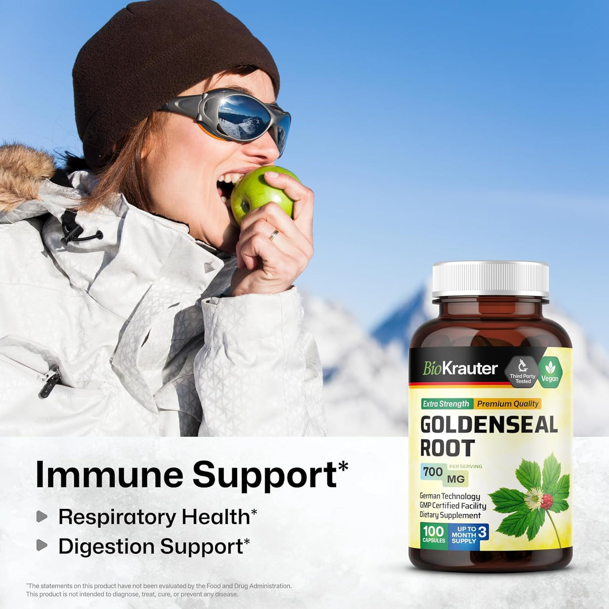 Suplemento de raíz Goldenseal orgánicas de sello de oro 100u