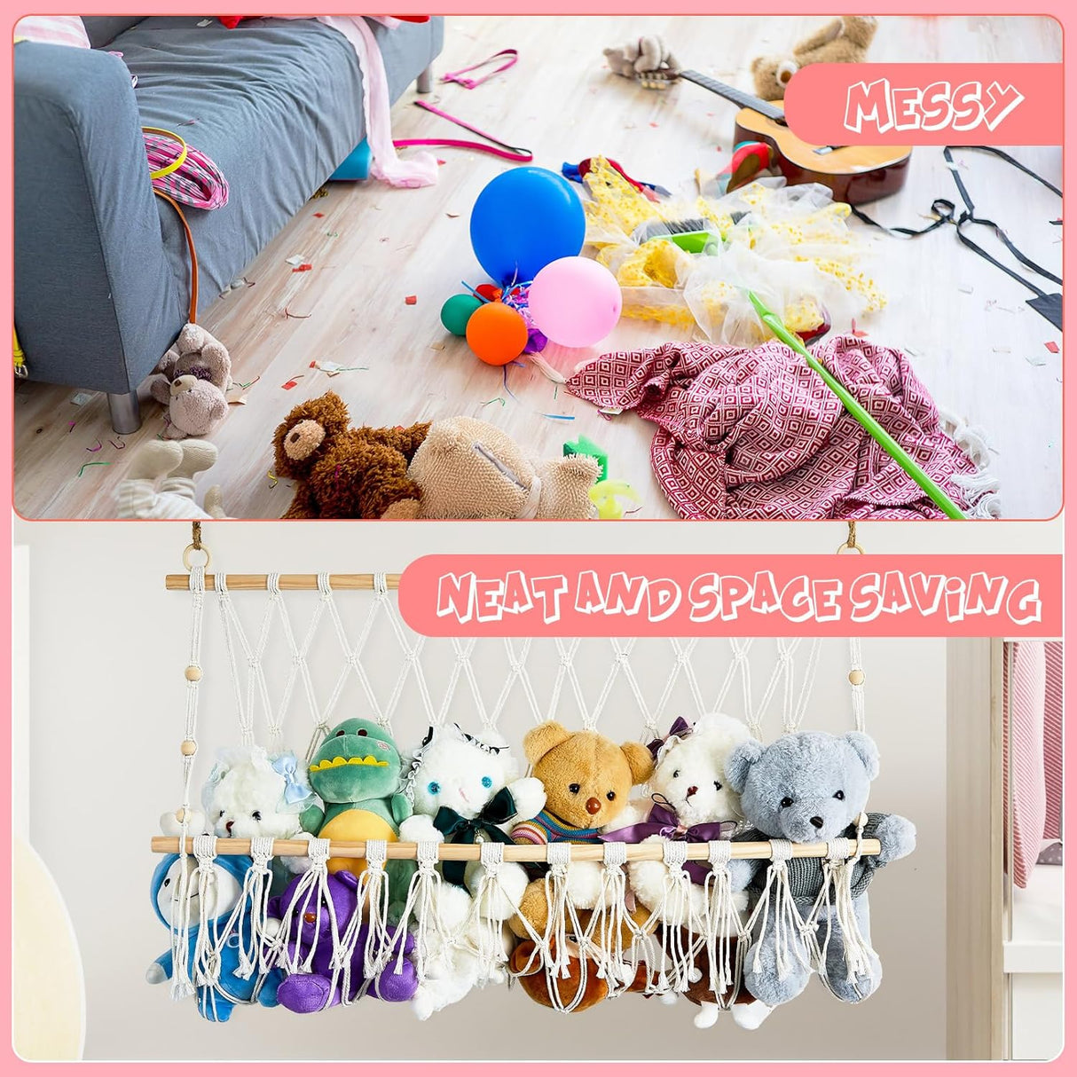 Hamaca para Peluches, Macrame, con Luz LED, 2 Pcs