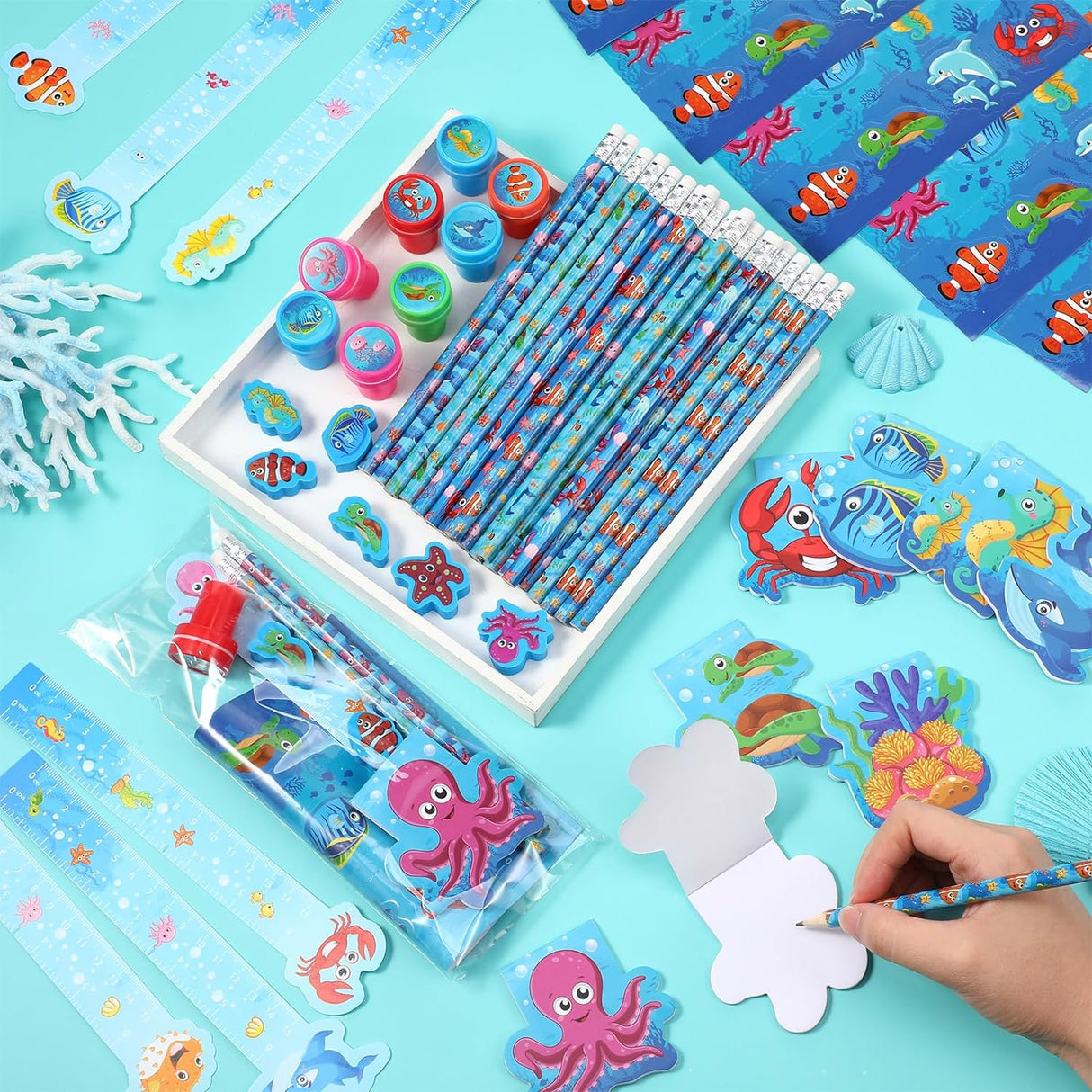 Set de Fiesta Bajo el Mar con Papelería Temática de Animales Marinos