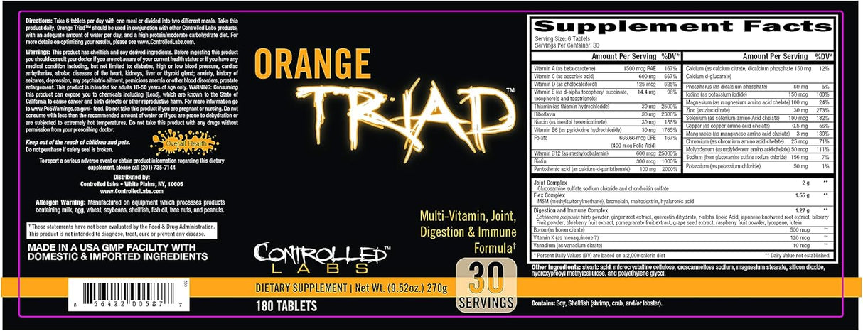 Multivitamínico Orange Triad, Controlled Labs, 30 tabletas
