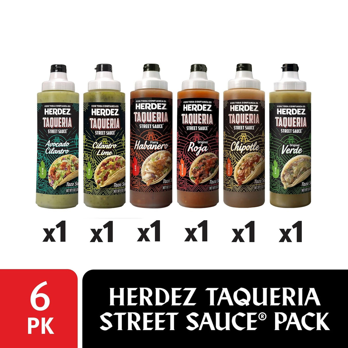 Salsas HERDEZ Taquería, Habanero, Verde, Roja, 6 Pack 9 oz