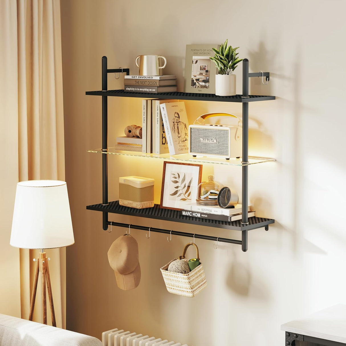 Estante Flotante LED Bestier, 3 Niveles, Soporte de Pared 41