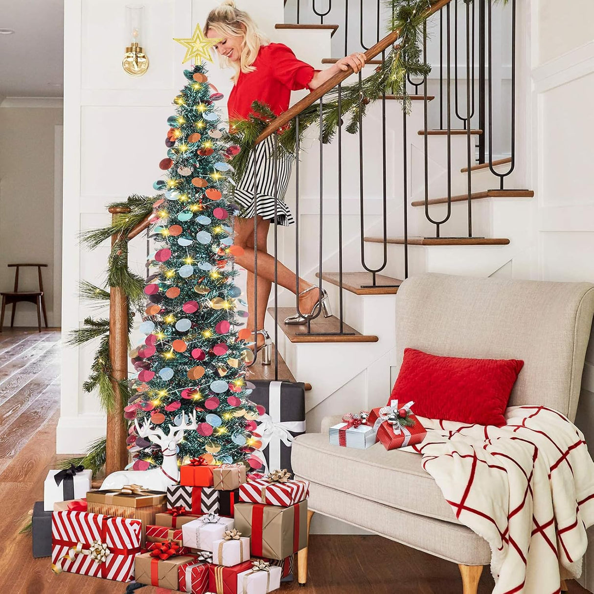 Árbol de Navidad Pop-Up 5 FT con luces temporizadas, modelo HMASYO