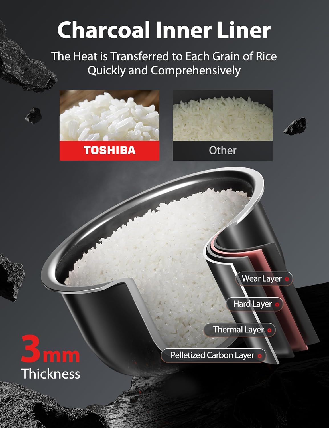 Olla arrocera Toshiba 3 tazas, cocción fácil y temporizador