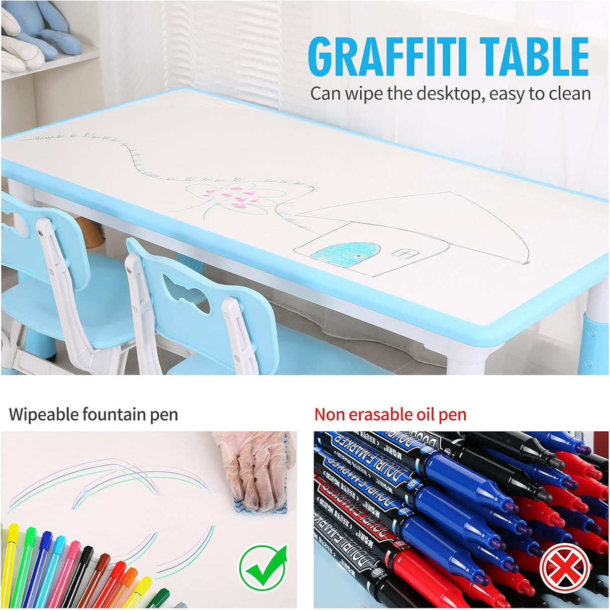 Juego de mesa y sillas de estudio para niños con 4 asientos