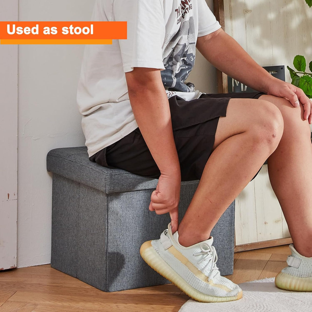 Ottomán de almacenamiento plegable con reposapiés 17x13x13