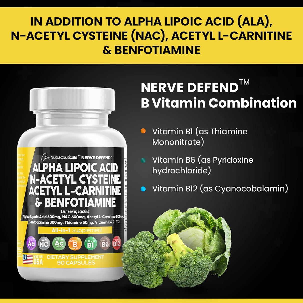 Suplemento Nerve Support 600mg - 90 Caps - Hecho en EE. UU.
