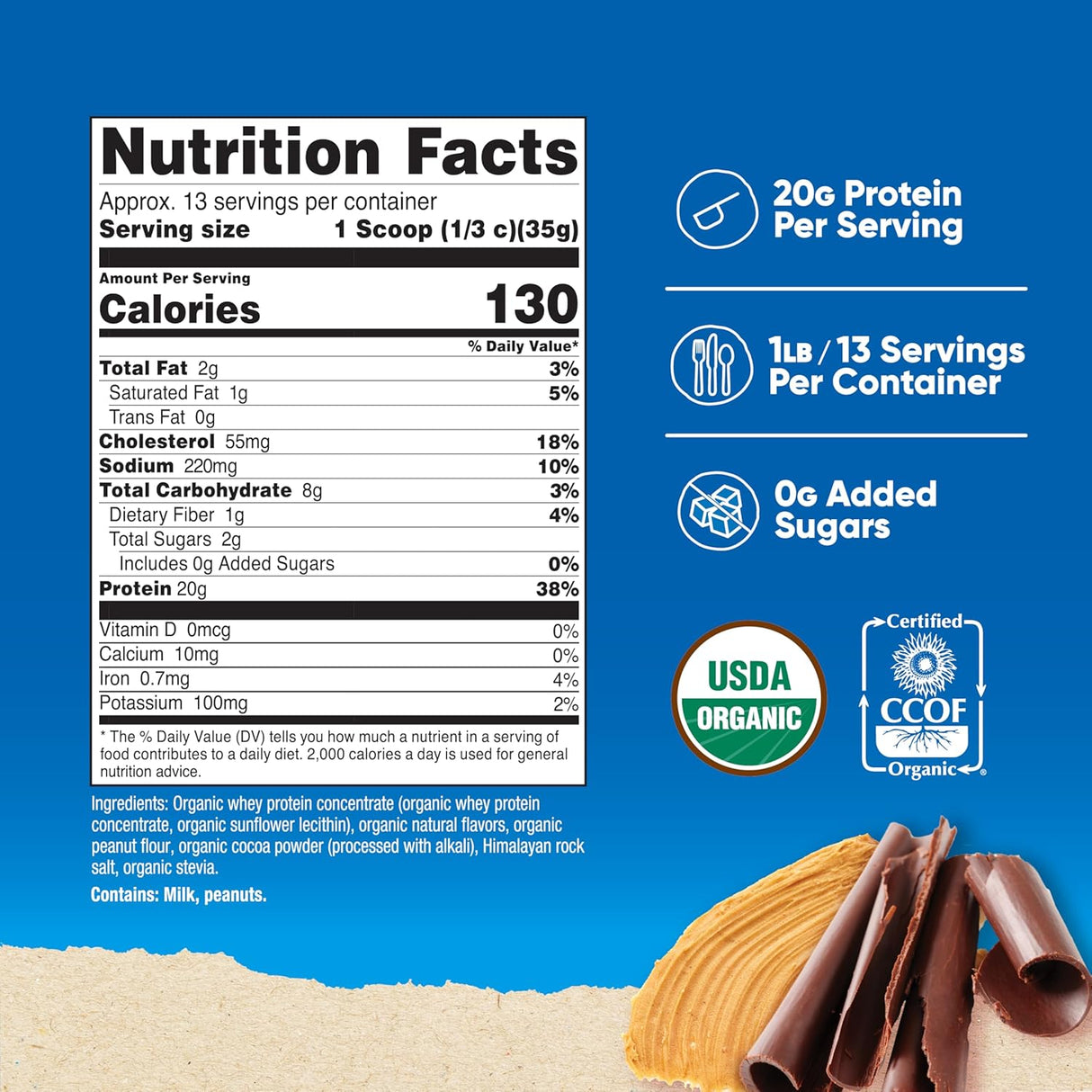 Proteína de Suero Orgánica Nutricost, Chocolate Mantequilla, 1LB