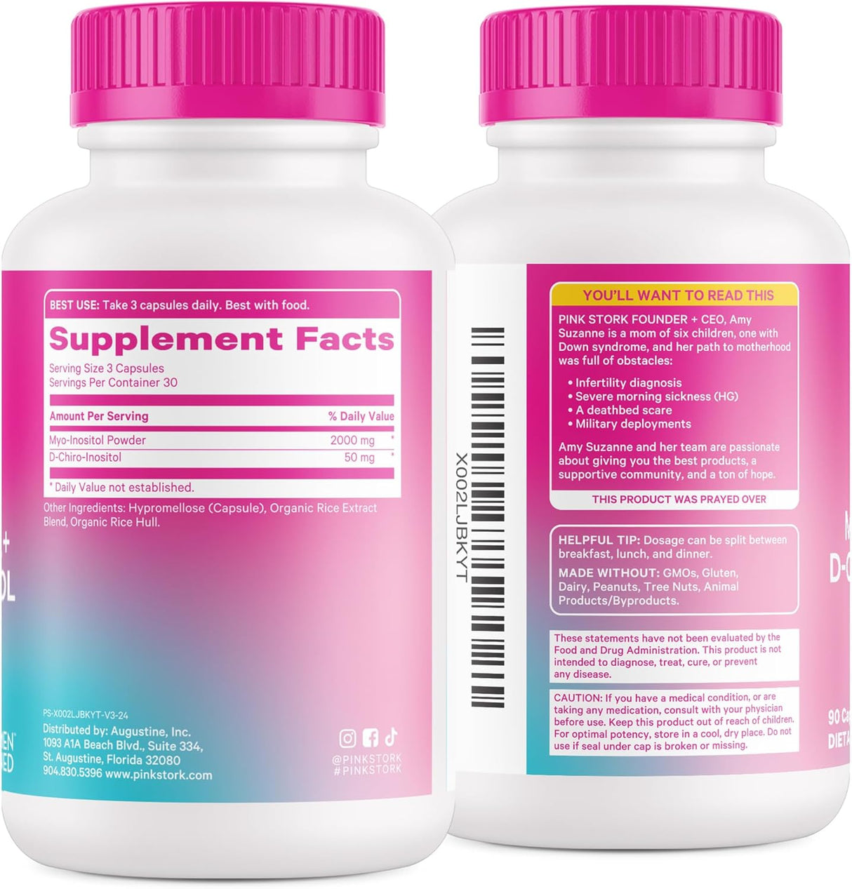 Suplemento Pink Stork Myo-Inositol & D-Chiro Inositol Hormonal 90 cápsulas