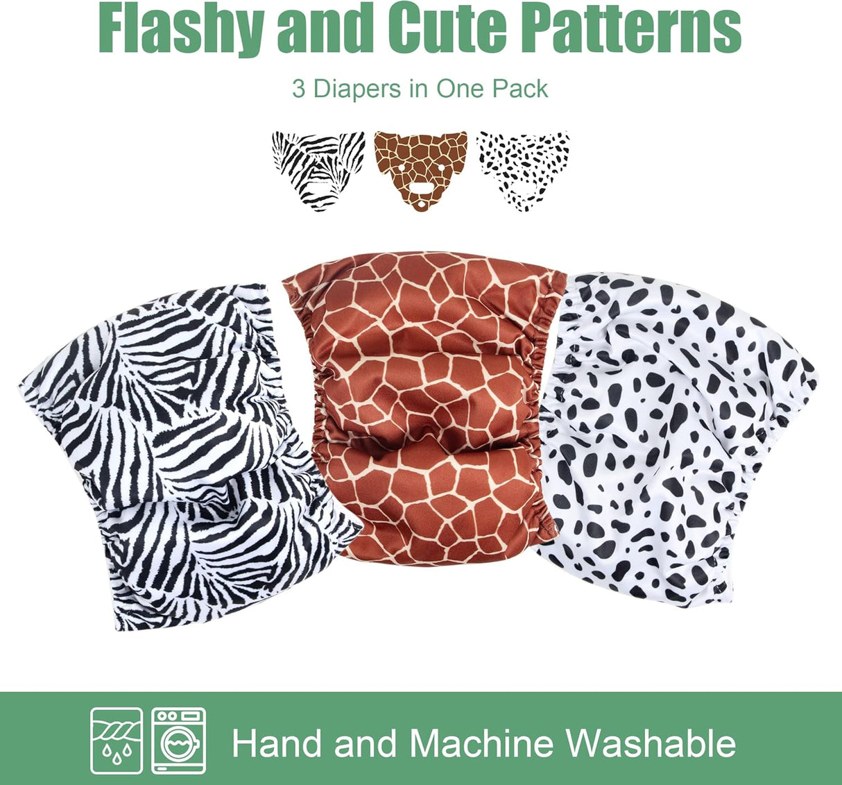 wegreeco Pañales lavables perros machos(cebra, jirafa, manchado, talla M)