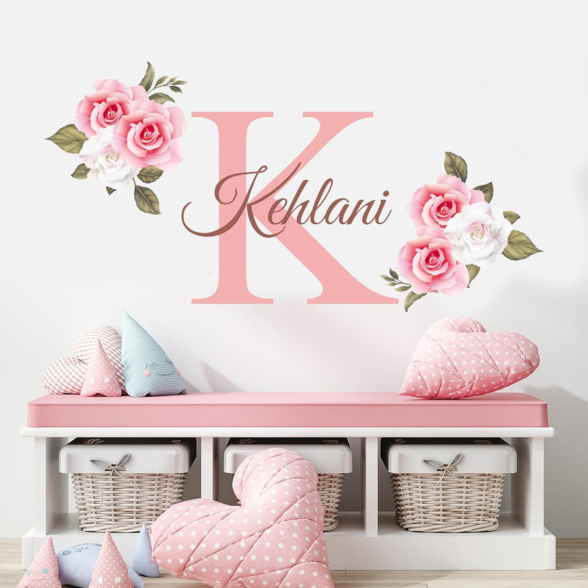 Vinilo Decorativo Nombre con Rosas - Personalizado para Niñas