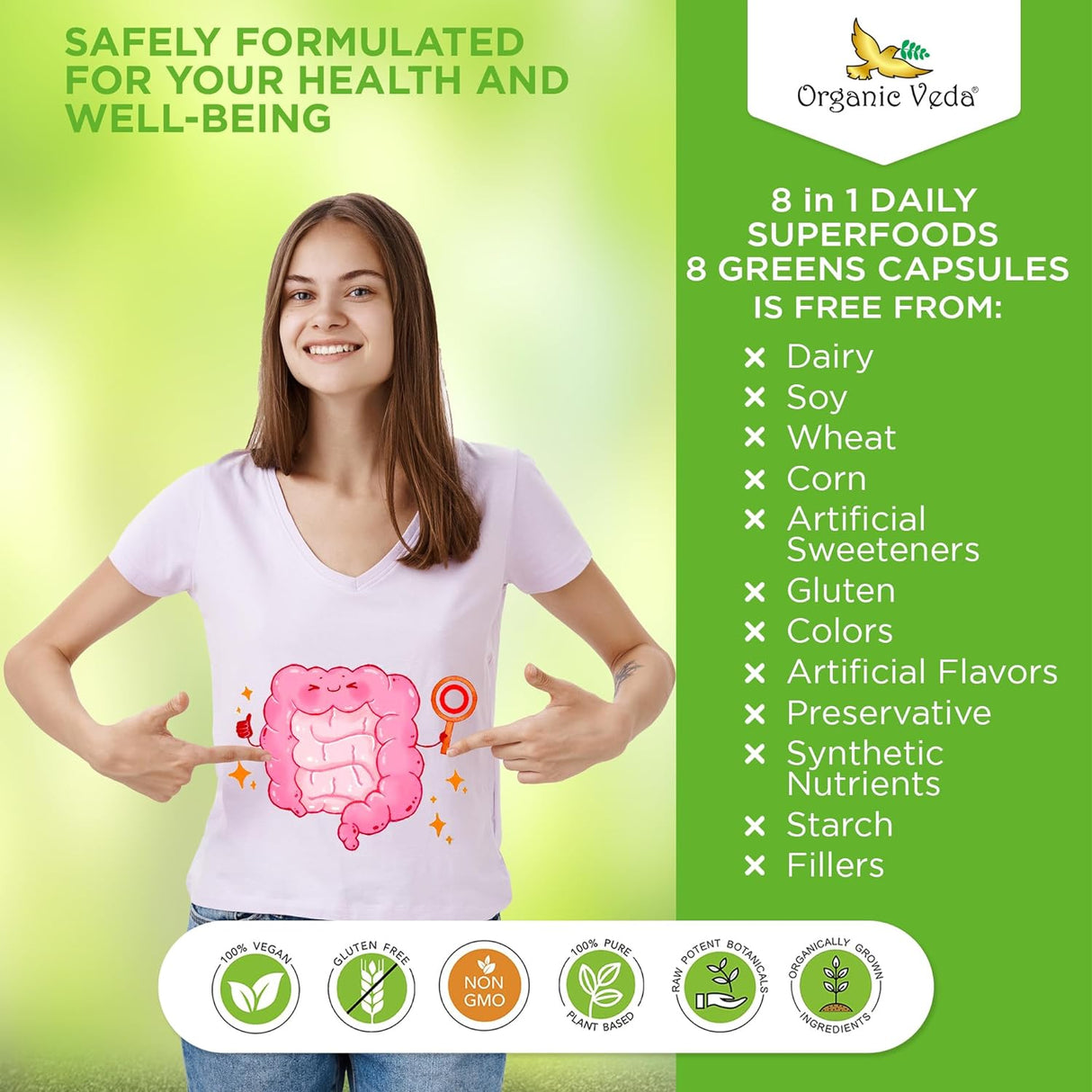 Cápsulas de Supergreens con 8 Verduras y Enzimas Digestivas