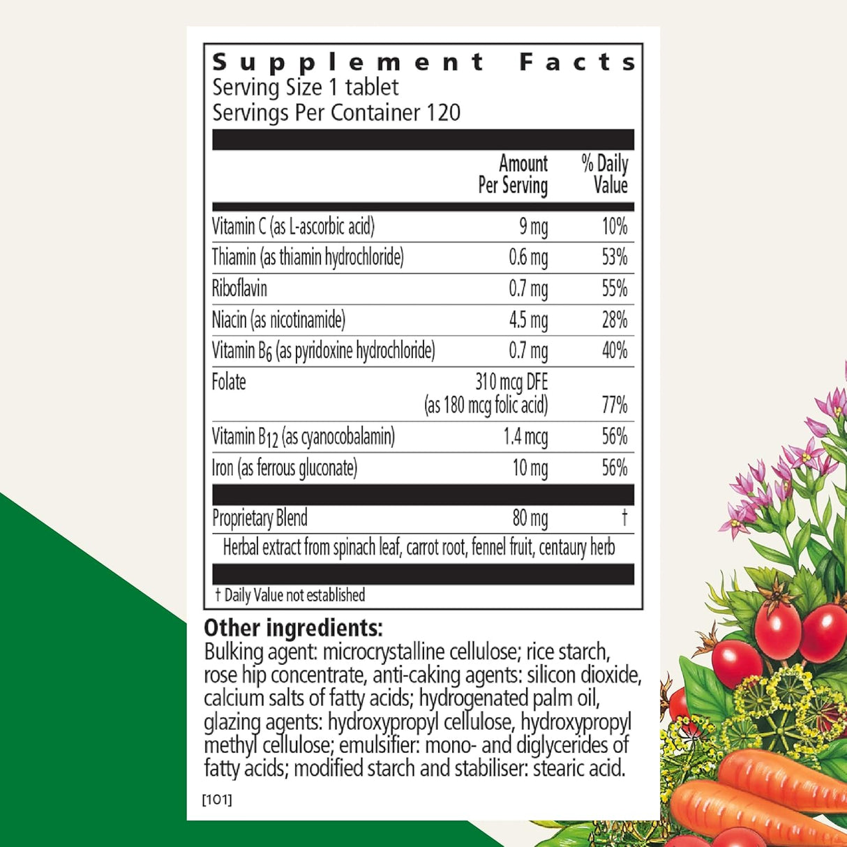Floradix Tabletas de Hierro con Ácido Fólico y Vitamina C - 120u