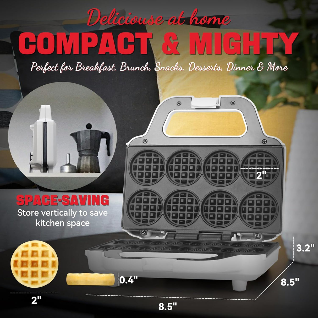 Mini Waffle Maker, Compact, Antiadherente, Modelo para Niños