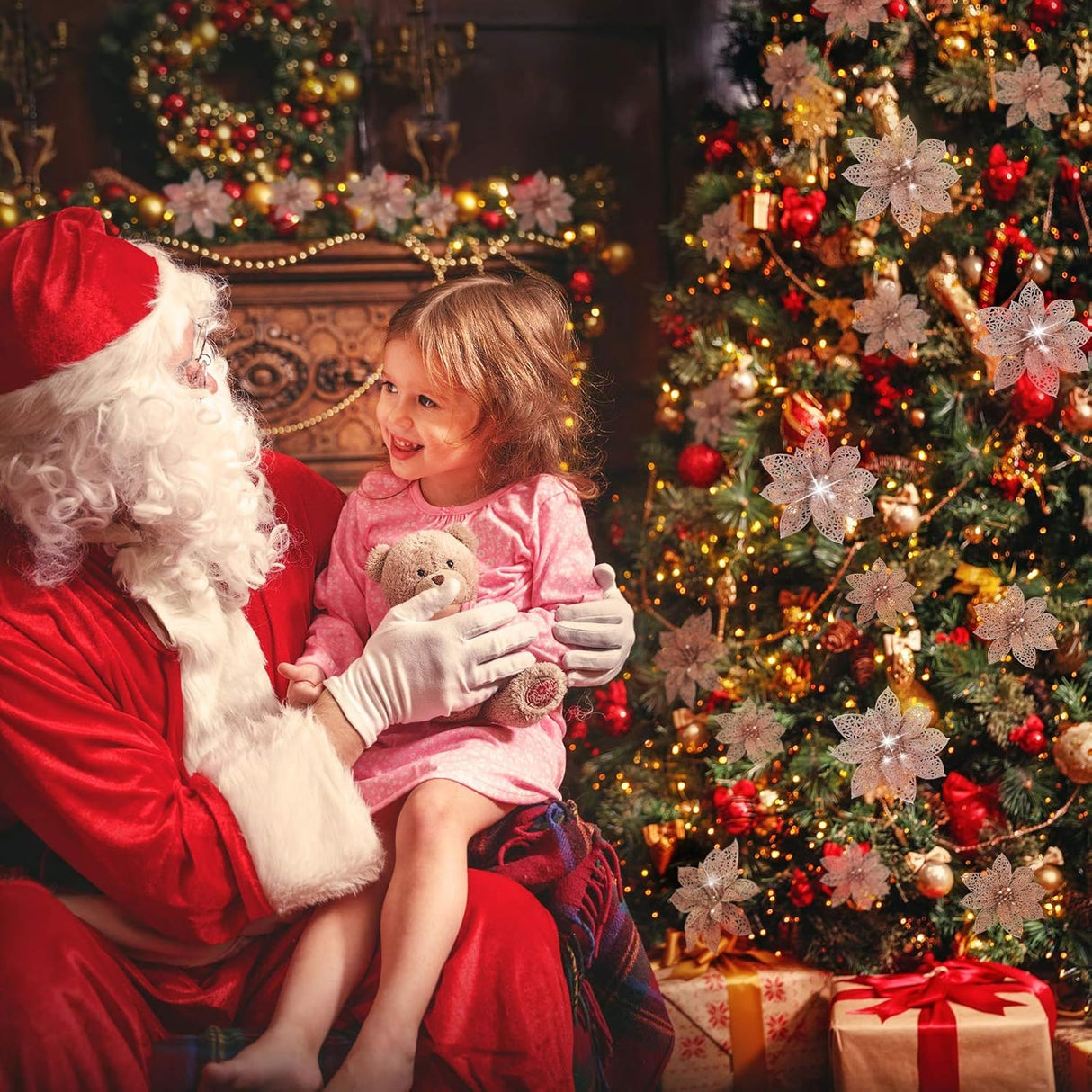 Adornos Artificiales Poinsettia WILLBOND, 36 Piezas, Glitter