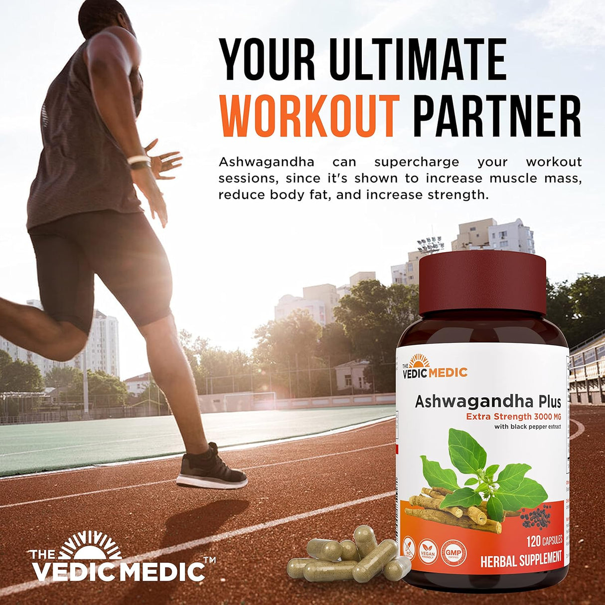 Cápsulas de Ashwagandha 3000mg, Extra Fuerte, 120 Veganas