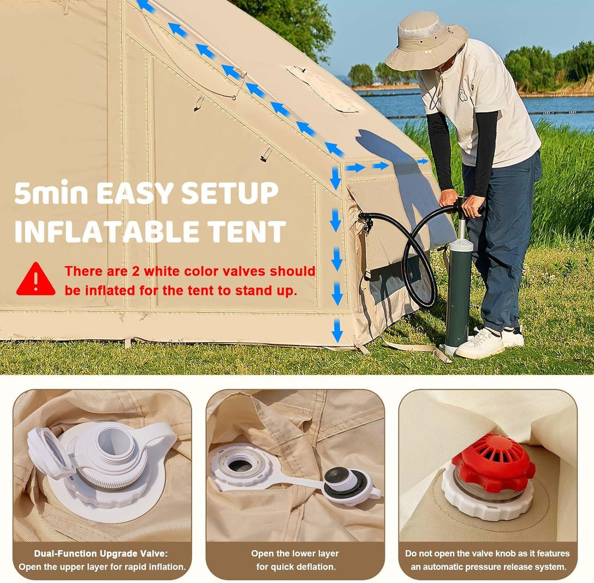 Tienda Inflable para Camping, Tienda Oxford 4-6 Personas, Con Chimenea