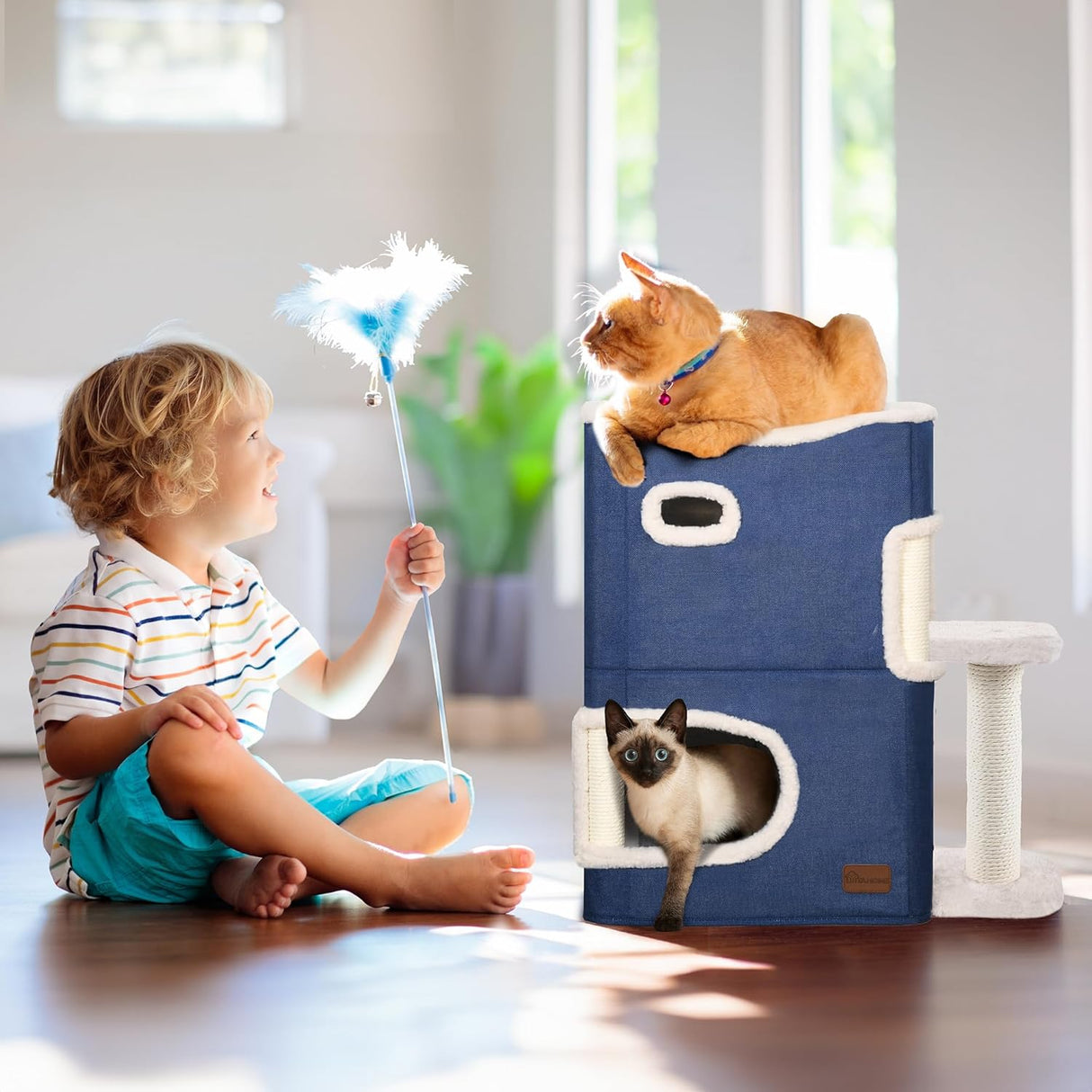 Casa para Gatos de 2 Niveles YITAHOME con Túneles y Rascador