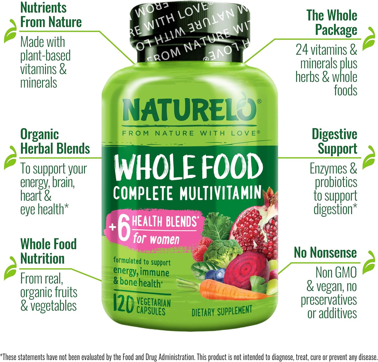 Multivitamínico Natural NATURELO para Mujeres - 120 Cápsulas