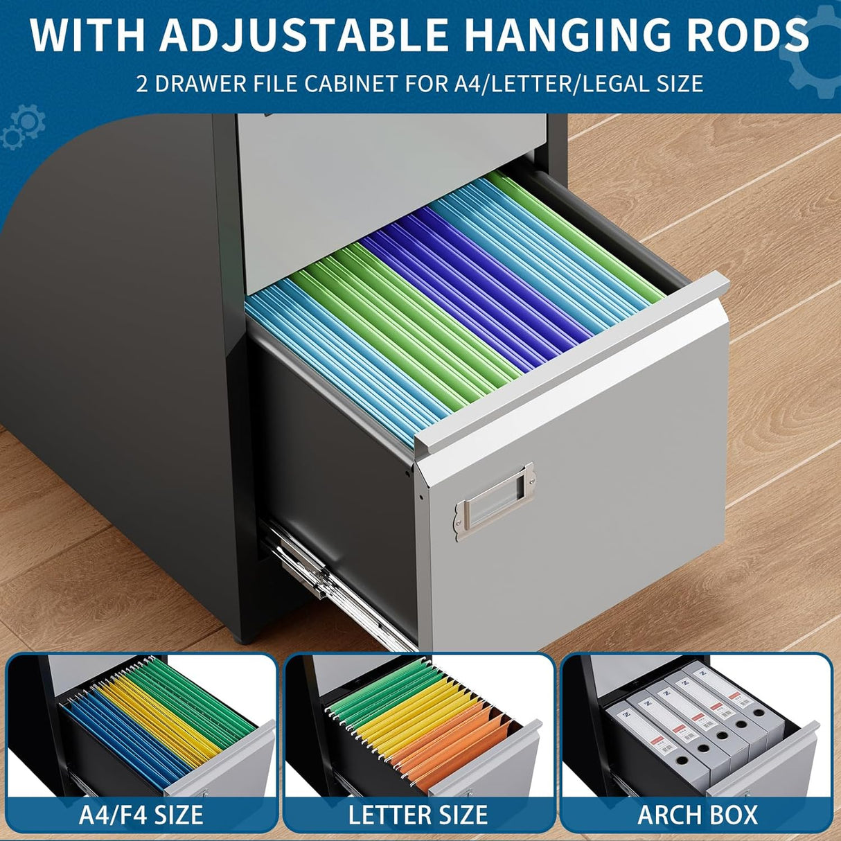 Archivador Vertical de 4 Cajones, Metal, Antivuelco, Modelo A4