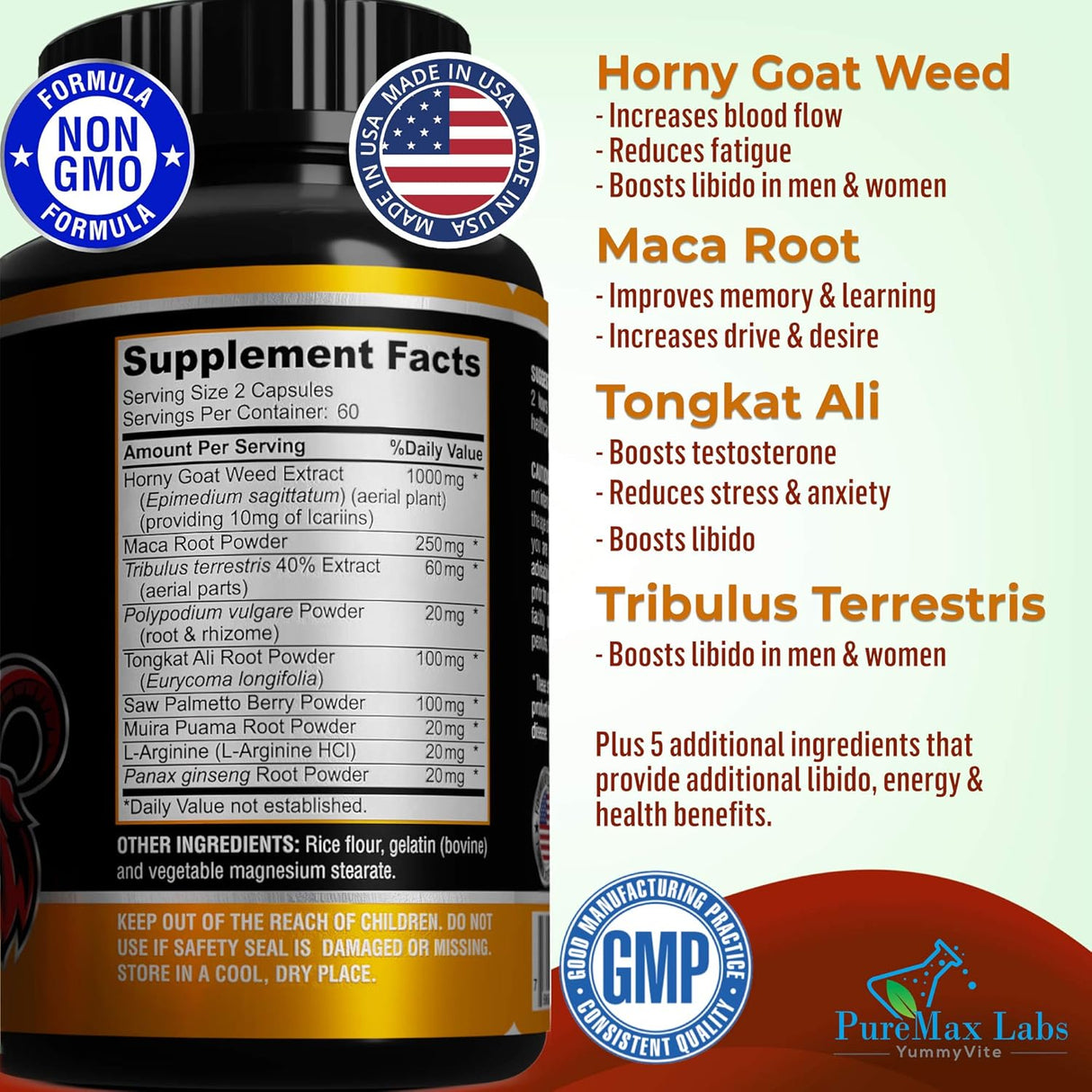 Suplementos Horny Goat Weed 1590 mg mezcla extra fuerza