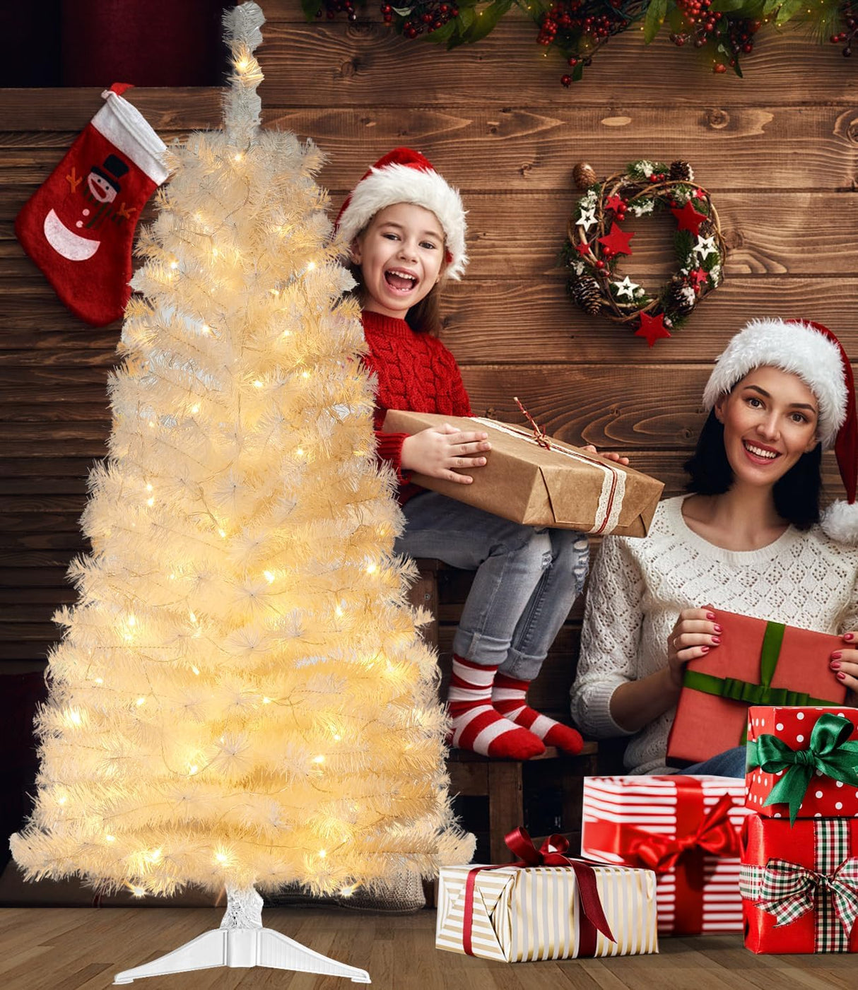 Árbol de Navidad Artificial Preiluminado, luces cálidas y de color, 4 pies