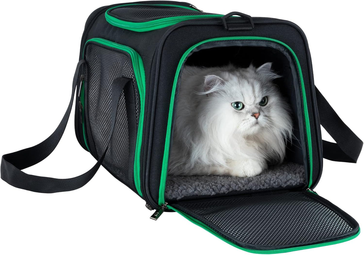 Transportador fácil para gatos medianos y perros pequeños - Aprobado para aerolíneas, carga superior, colapsable