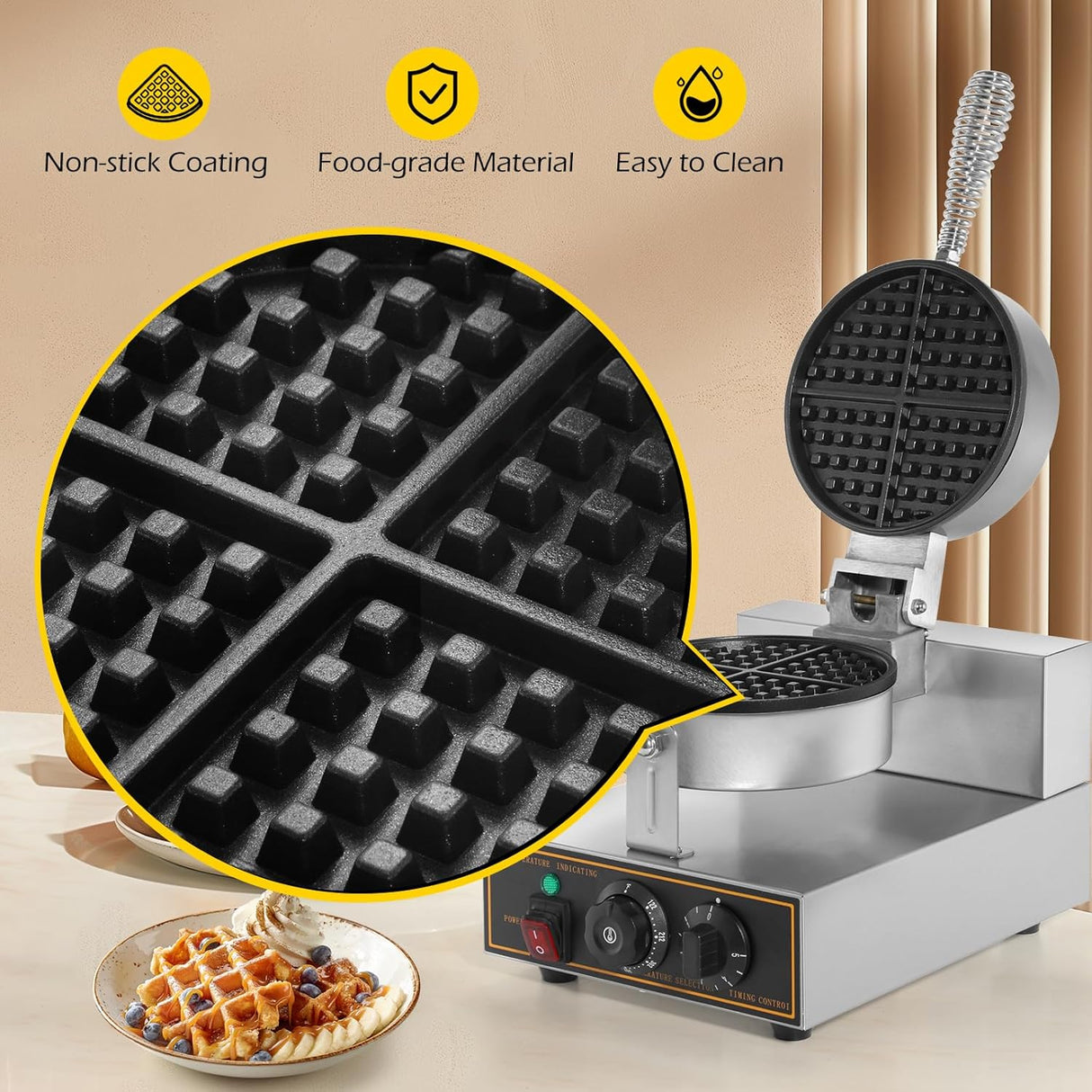 Máquina de Waffles Dyna-Living Acero Inox. 110V 1200W Redonda