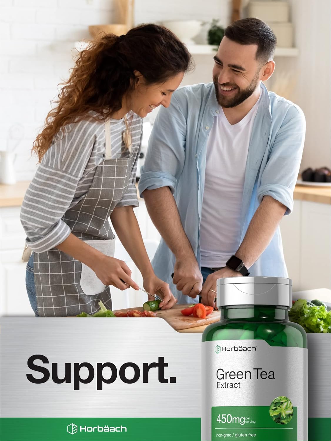 Suplemento Horbaach de extracto de té verde de 450 mg 180 u