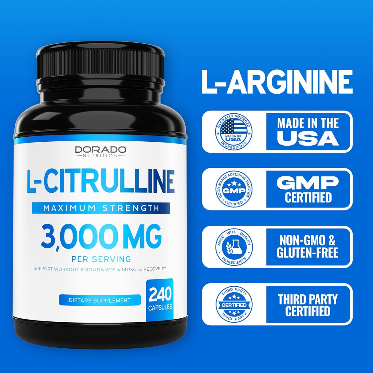 Suplemento L-Citrulina 3000mg - Aumenta Rendimiento NO 240Caps
