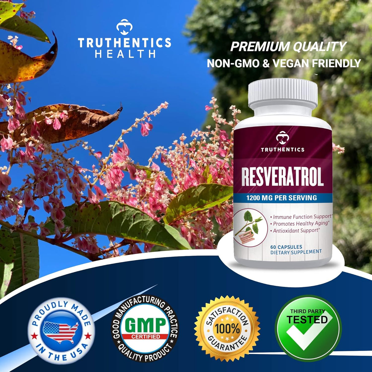 Suplemento de resveratrol de 1200 mg apoyo inmunológico