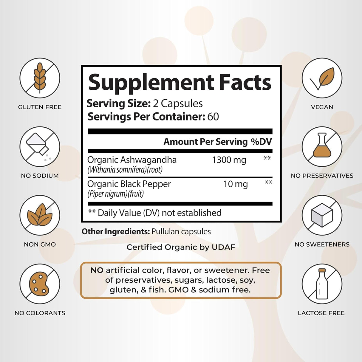 Ashwagandha con Pimienta Negra - Orgánico, 120 Cápsulas Veganas