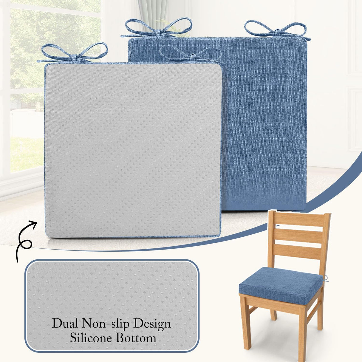 Cojines para Sillas de Comedor Cozyide, 4 Piezas, Antideslizantes