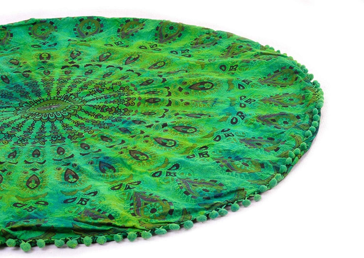 Funda bohemia para cojín, de 32 pulgadas, con diseño de mandala, para meditación, decorativa, otomana, grande, para exteriores, decoración del hogar, decoración de arte en el hogar, redonda, con pompones de algodón, cómoda