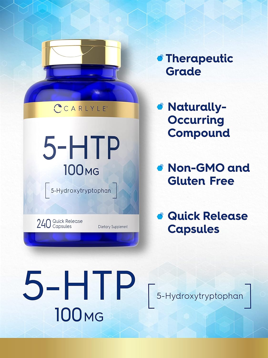 Suplemento 5HTP 100mg | Carlyle | No GMO, Sin Gluten | 240 Cápsulas