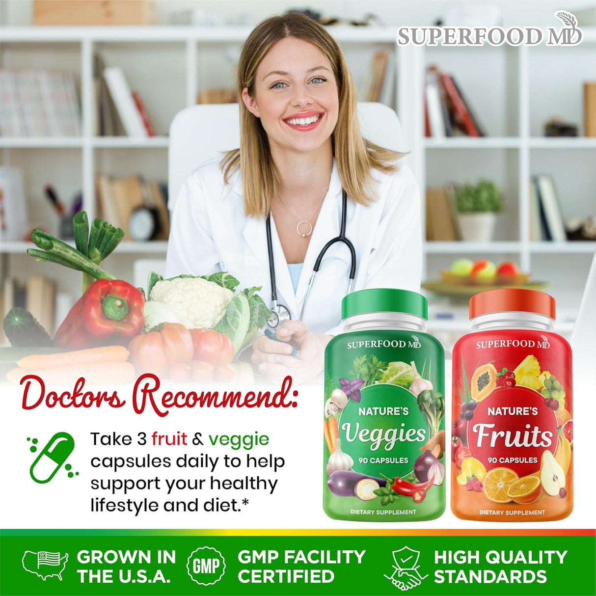 Suplemento de frutas y verduras 90 frutas y 90 cápsulas