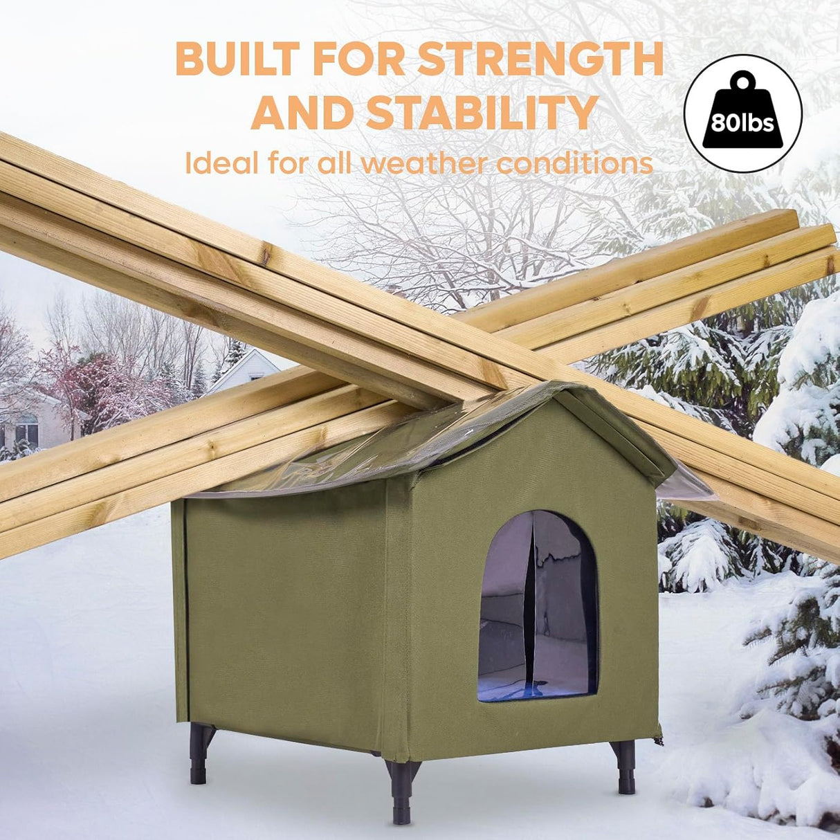 Casa Térmica para Gatos, Insulada y Elevada, Invierno, Modelo X