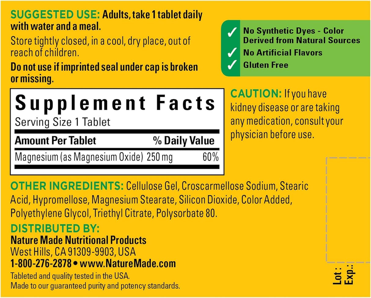 Suplementos Alimenticios de óxido de magnesio de 250 mg