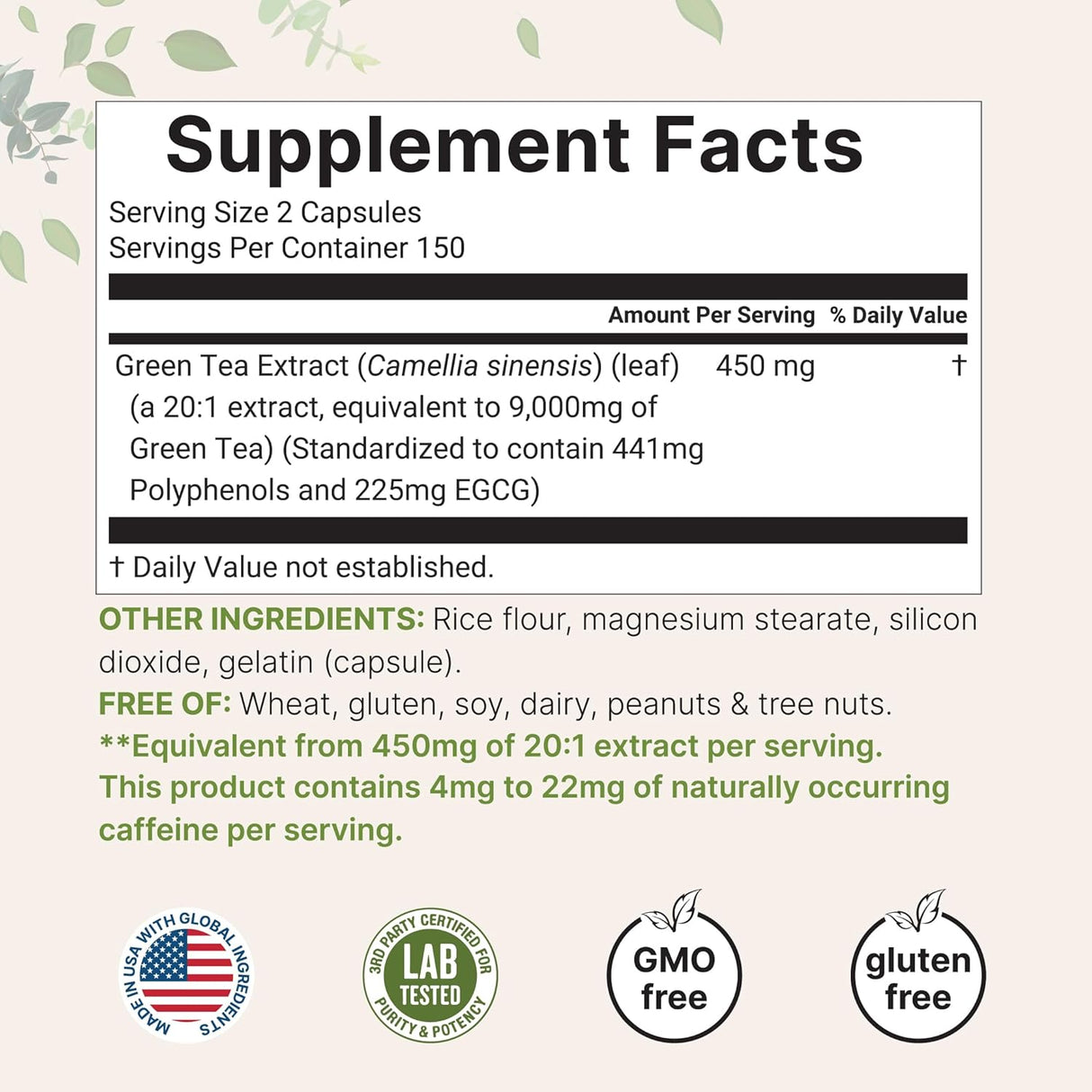 Extracto de Té Verde EGCG 9000mg, 300 cápsulas, Potencia Máxima