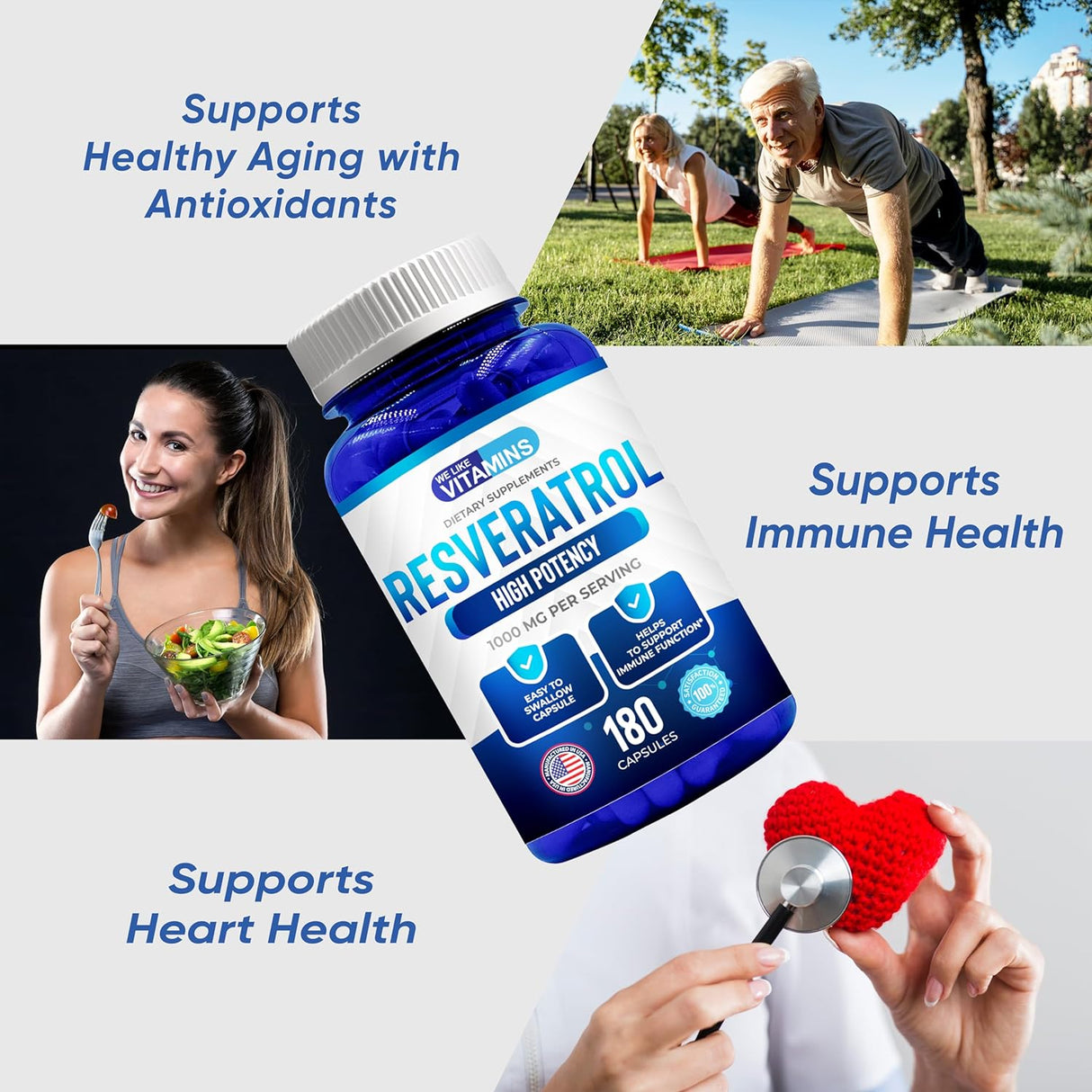 Suplemento Vitamins Resveratrol 1000 mg 180 cápsulas