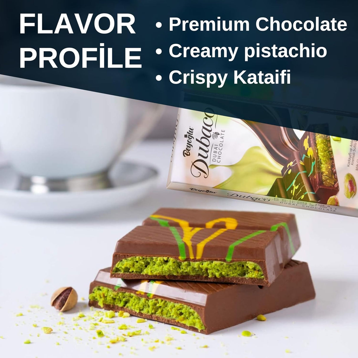 Chocolate Bar Pistachio de Dubai, Knafeh con Crema y Kataifi, 95g