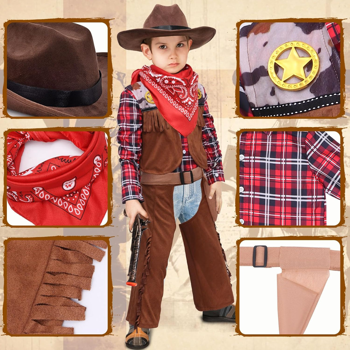 Disfraz de Vaquero para Niños Latocos 7 PCS, 3-10 Años
