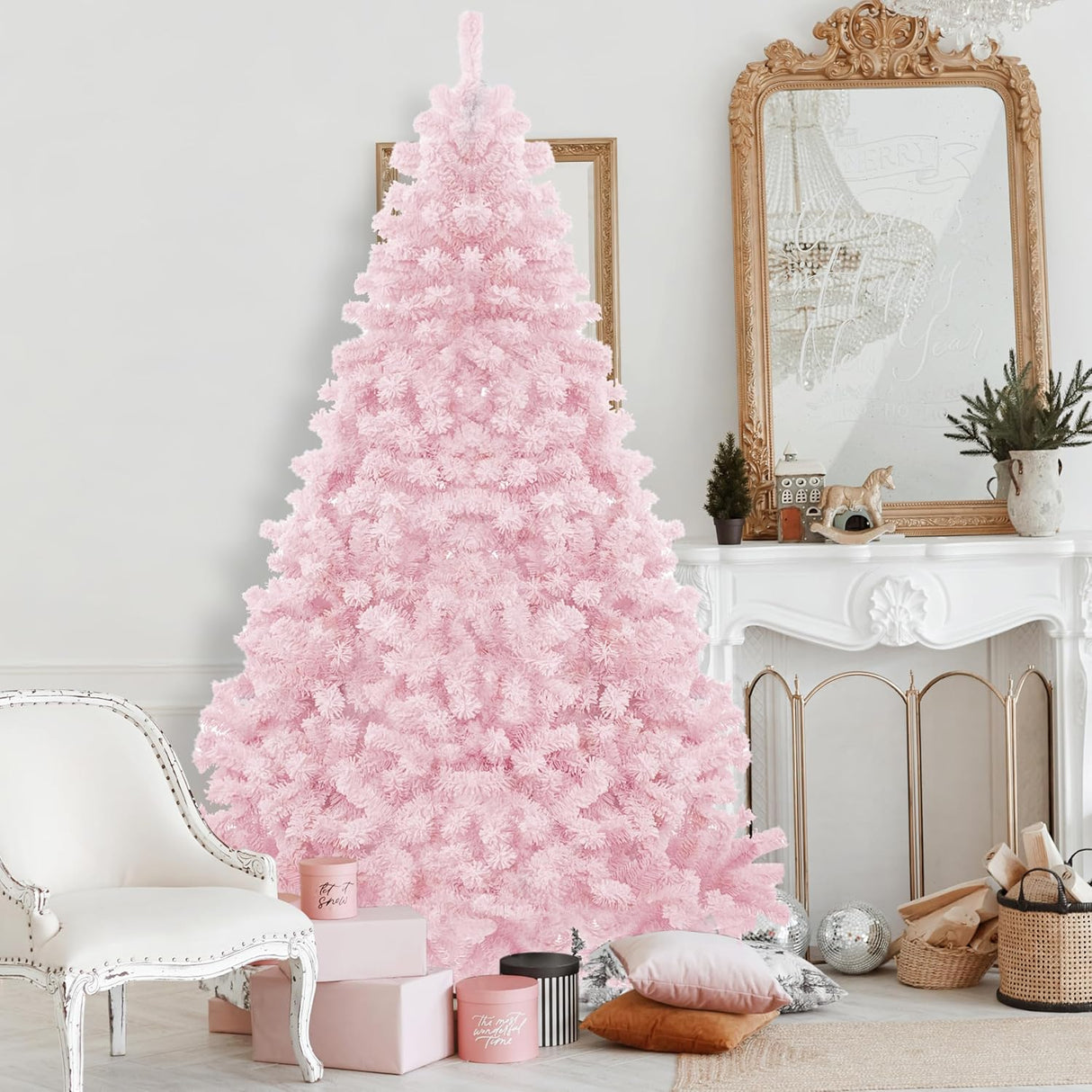 Árbol de Navidad Artificial 7.5FT con Soporte Metálico Flocked Pink
