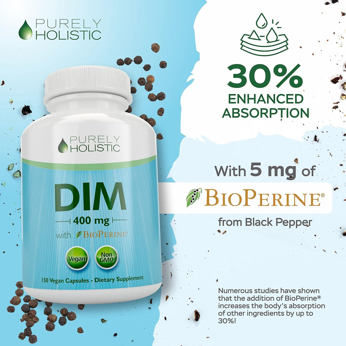 Suplemento 400mg Plus Bioperine 150 cápsulas veganas DIM