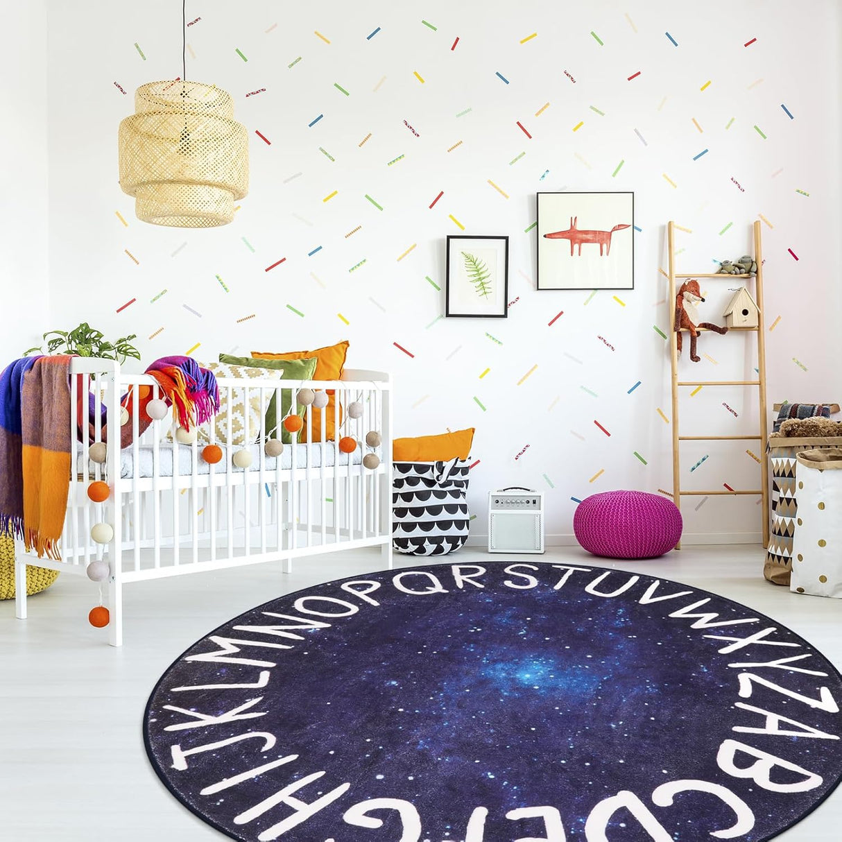 Alfombra Redonda Kids LIVEBOX, ABC, Lavable, 71 Modelo Galaxia