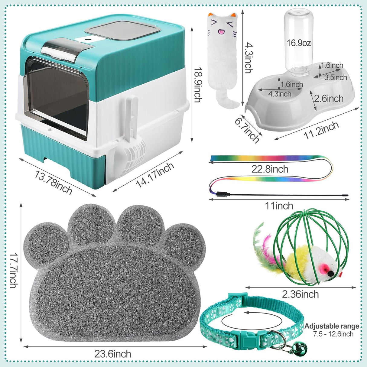 Kit de arenero con alfombrilla para gatos color verde Tioncy