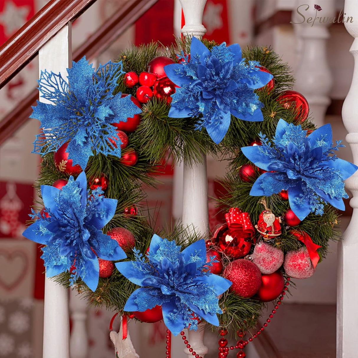 Flores Artificiales Serwalin 20Pcs Poinsettia 5.5/6.3 Pulgadas