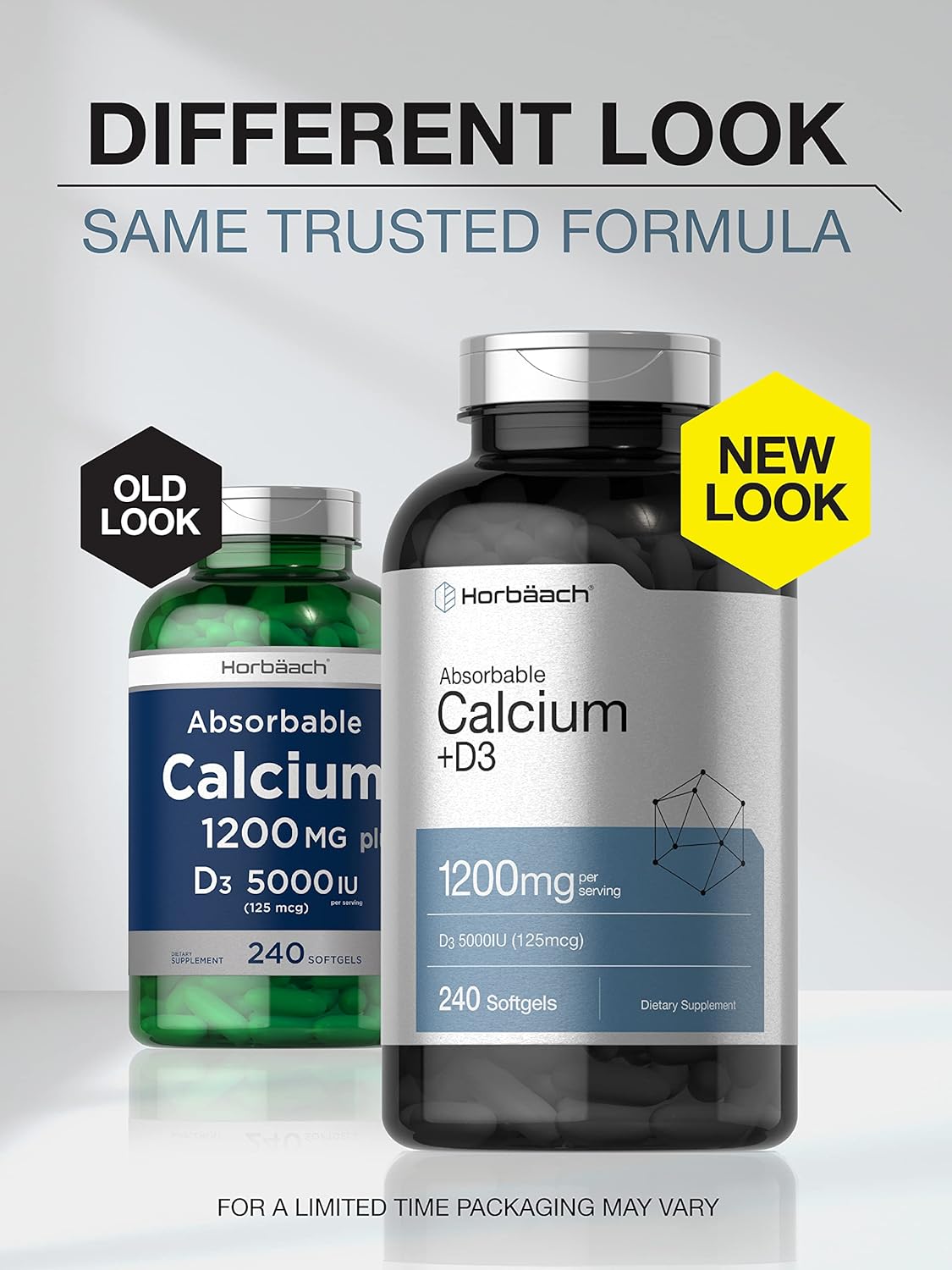 Calcio con vitamina D3 en cápsulas blandas sin OMG o gluten