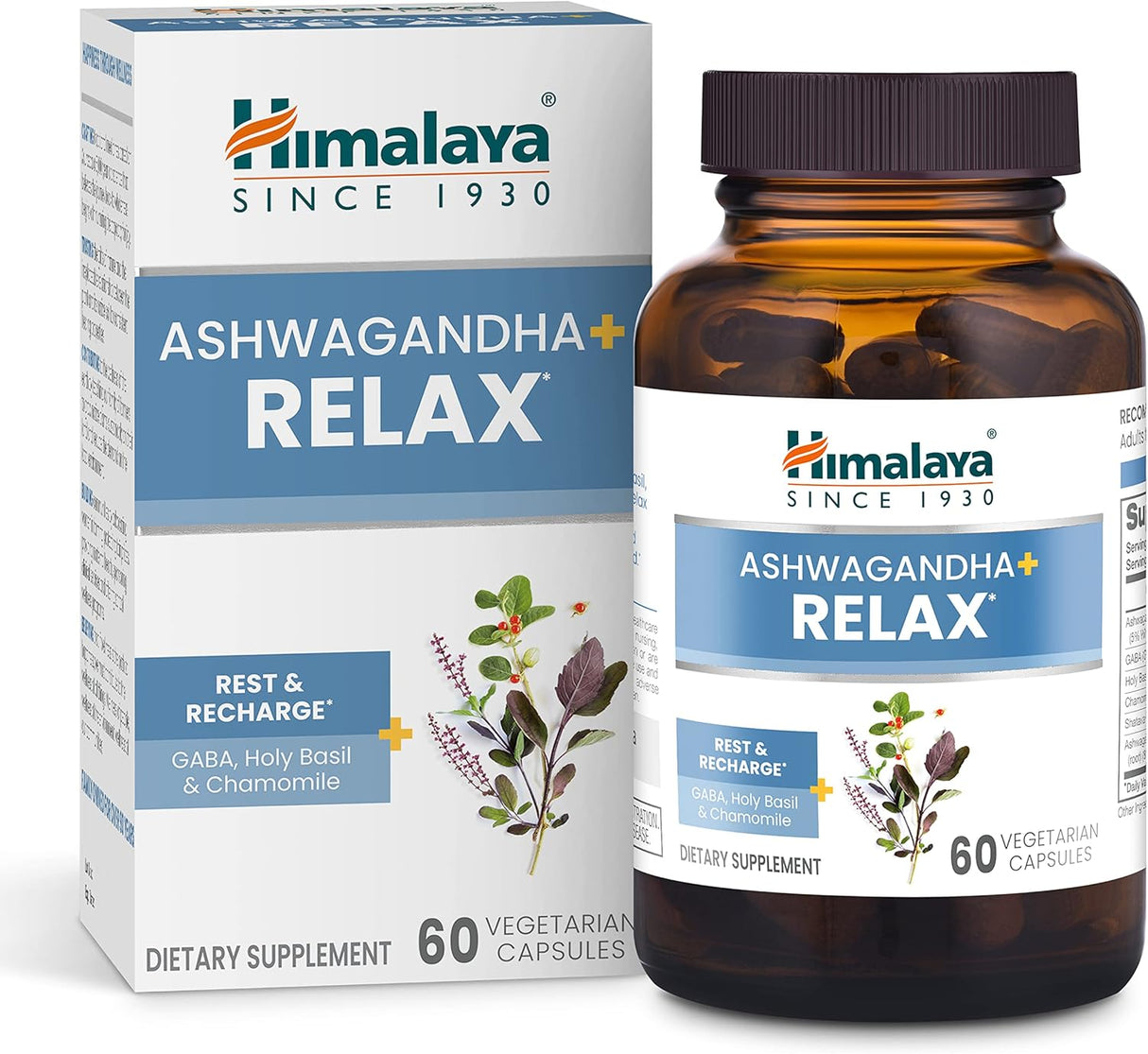 Ashwagandha+ Relax Himalaya, GABA, Albahaca Sagrada, 60 Cápsulas