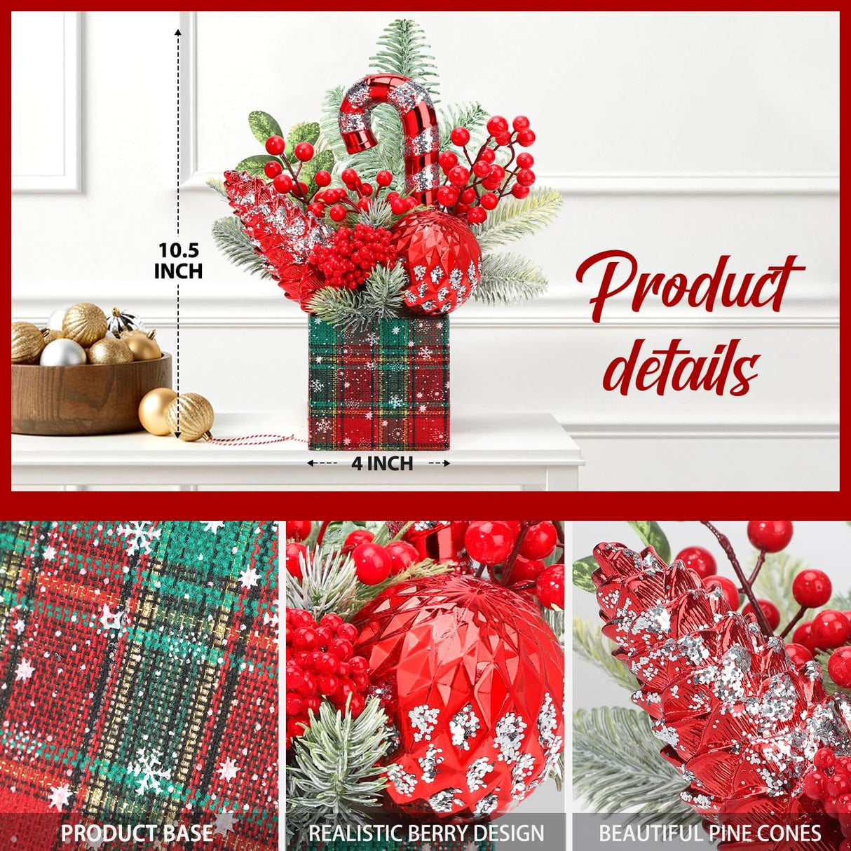 Mini árbol de Navidad artificial, decoraciones con adornos, grande